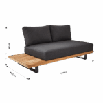 Sofa de jardin 2 personnes teck aluminium anthracite Sirokos