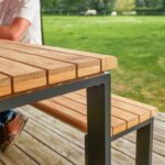 Table de jardin fixe 6 personnes teck aluminium anthracite Sirokos