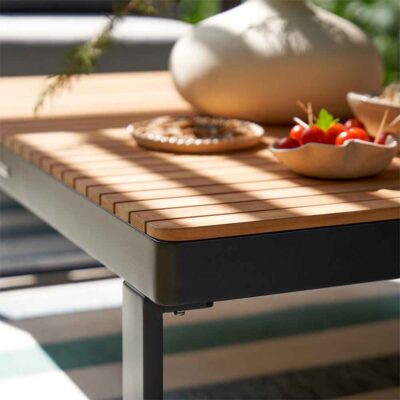 Table basse de jardin teck rectangulaire aluminium anthracite Persea