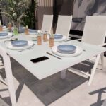Table de jardin extensible 10 personnes verre aluminium blanc Lyra II