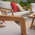Salon de jardin 4 personnes aluminium effet bois osier céramique Gaia