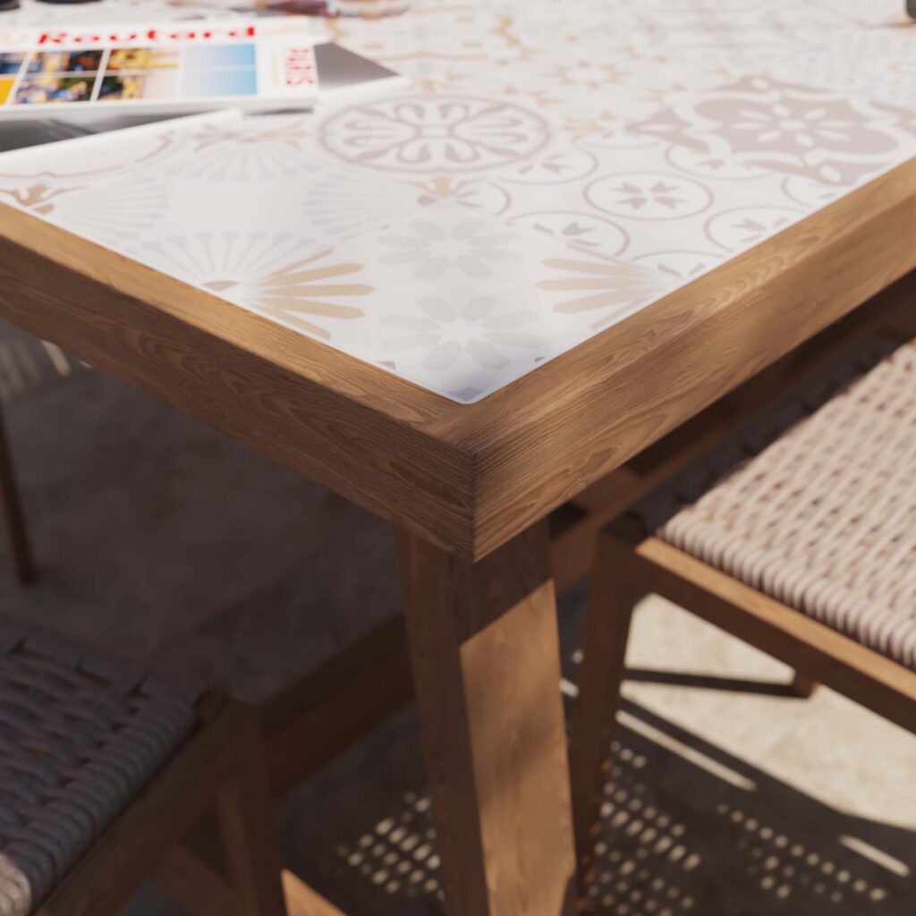 Table de jardin fixe 6 personnes céramique aluminium effet bois Gaia