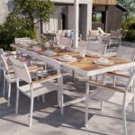 Table de jardin teck extensible 10 personnes aluminium blanc Persea