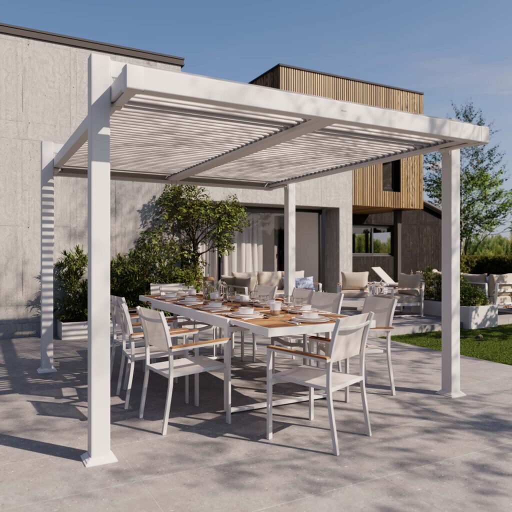 Table de jardin teck extensible 10 personnes aluminium blanc Persea