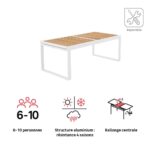 Table de jardin teck extensible 10 personnes aluminium blanc Persea
