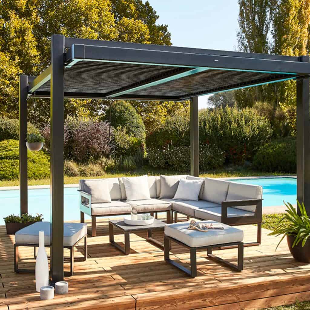 Salon de jardin 5 personnes Odyssea anthracite pergola odyssea anthracite piscine