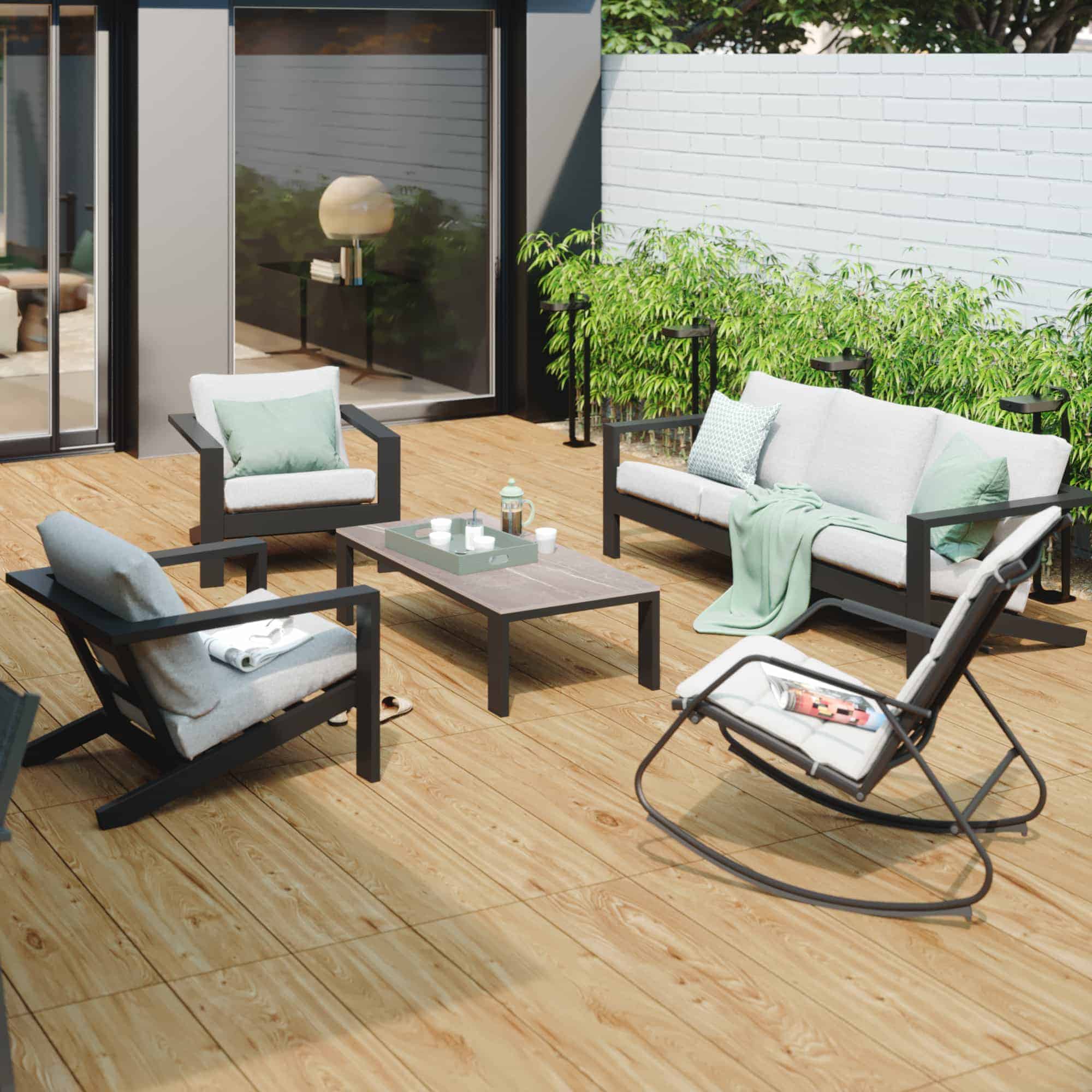 Salon bas de jardin aluminium Olympia 5 places anthracite