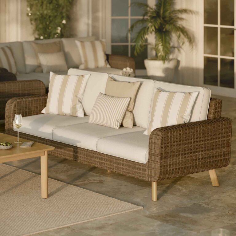 Sofá jardim rattan 3 pessoas castanho bege Nerea