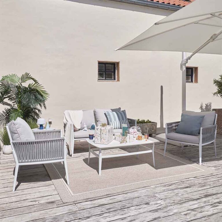 Conjunto jardim 4 pessoas relax mesa e sofá alumínio branco/bege Hydra