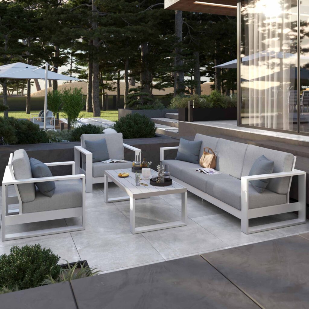 Cadeira de jardim com almofada cinza branco Athena