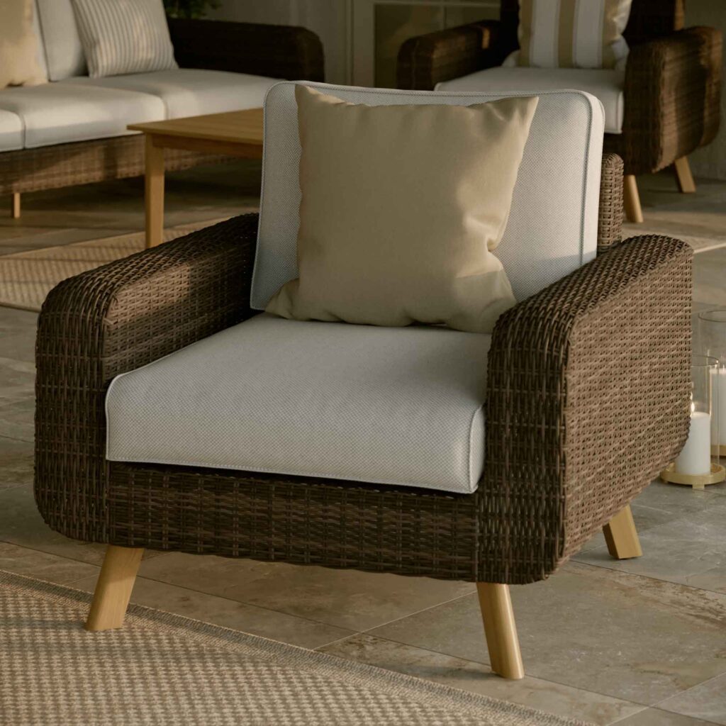 Cadeirão jardim com almofada rattan castanho Nerea