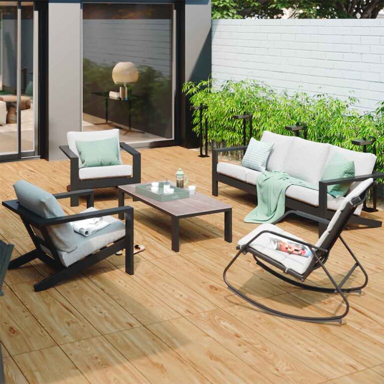 Conjunto jardim relax alumínio e betão cinzento escuro 5 pessoas Olympia