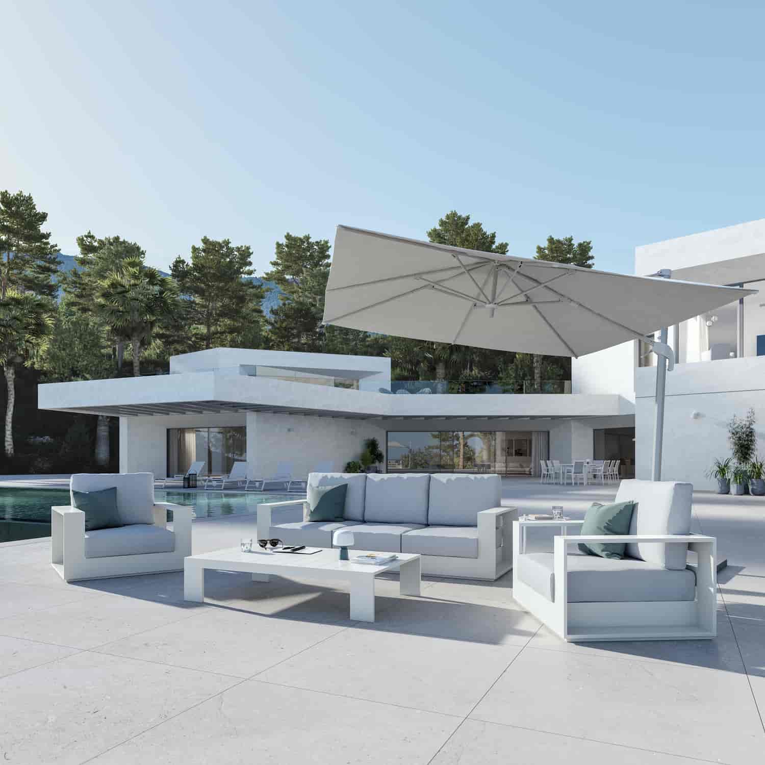 Sofá jardim relax alumínio Lagun Cadeirão jardim de alumínio Lagun Mesa de apoio alumínio Lagun