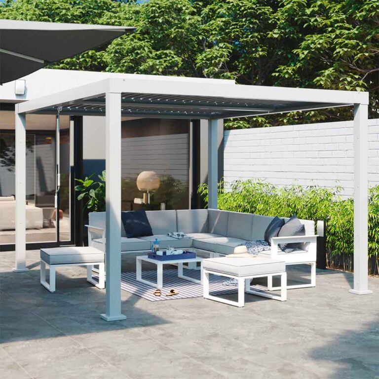 Set de porche esquinero Odyssea de aluminio blanco
