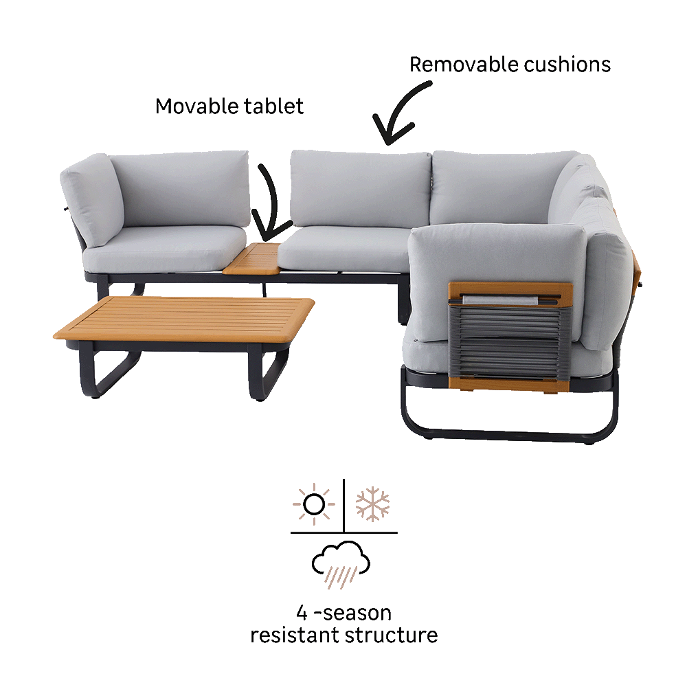Coffee set aluminum Calypso 5 seaters grey