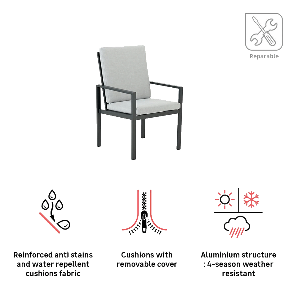 Set of 2 dining armchairs aluminum Athena