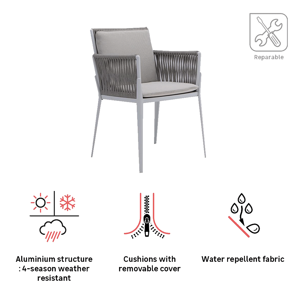 Dining armchair aluminum Hydra