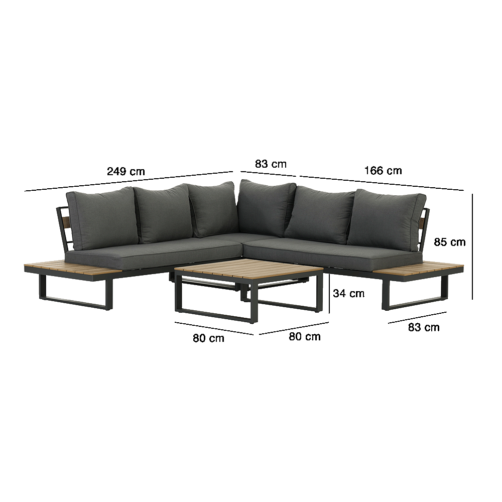 Coffee set aluminum wood effect Clara 5 seaters