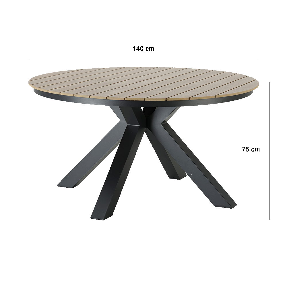 Round dining table aluminum wood effect Clara 6 seaters