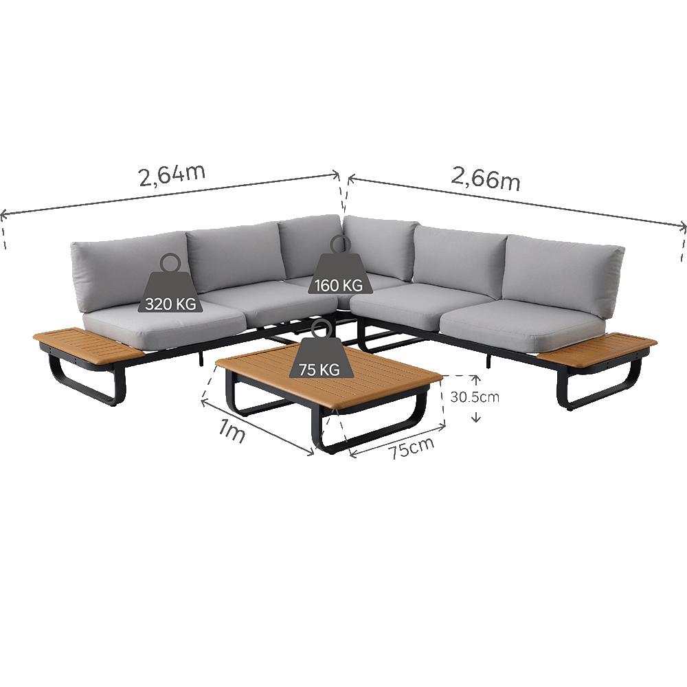 Coffee set aluminum Calypso 5 seaters grey
