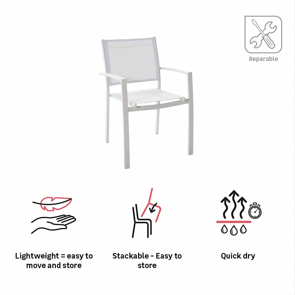 Dining armchair aluminum and textilene white Lyra
