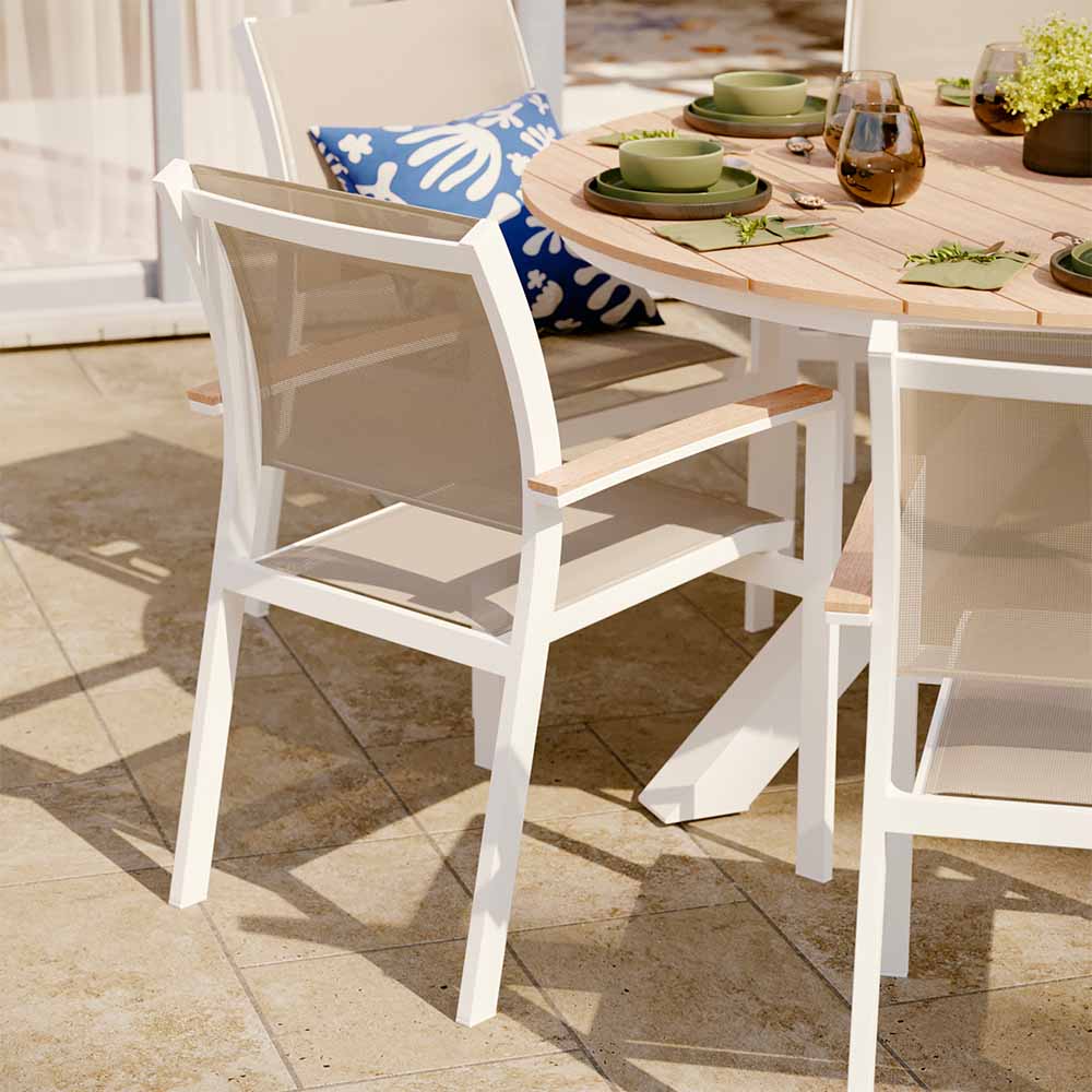 Dining armchair aluminum & wood effect white Clara