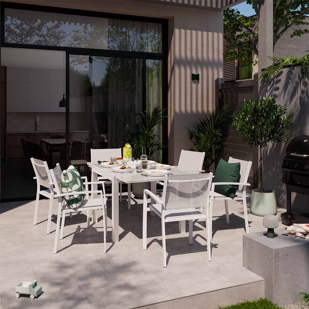 Dining armchair aluminum and textilene white Lyra