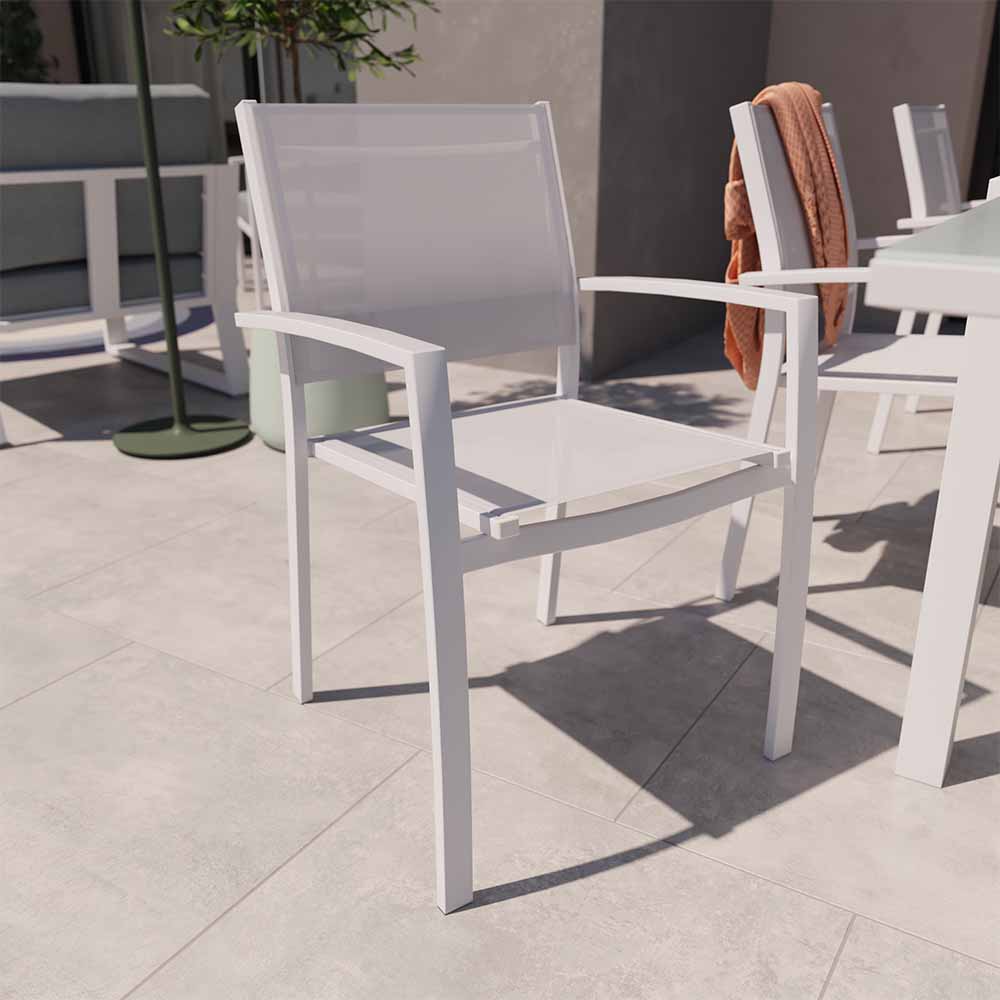 Dining armchair aluminum and textilene white Lyra
