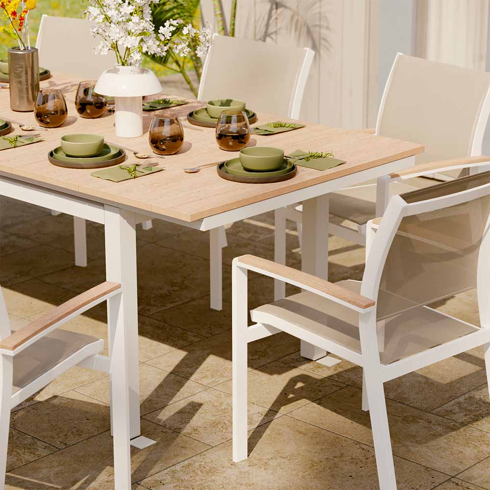 Dining table extendable white aluminum & wood effect Clara