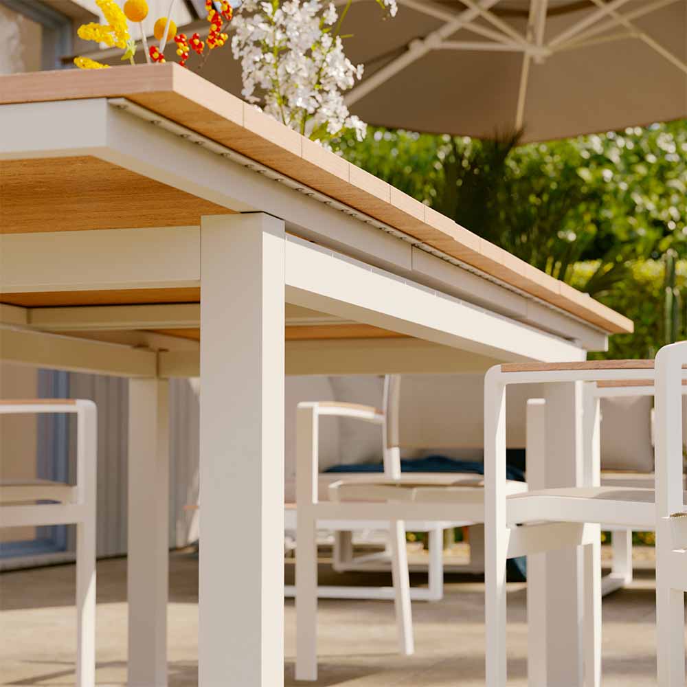 Dining table extendable white aluminum & wood effect Clara