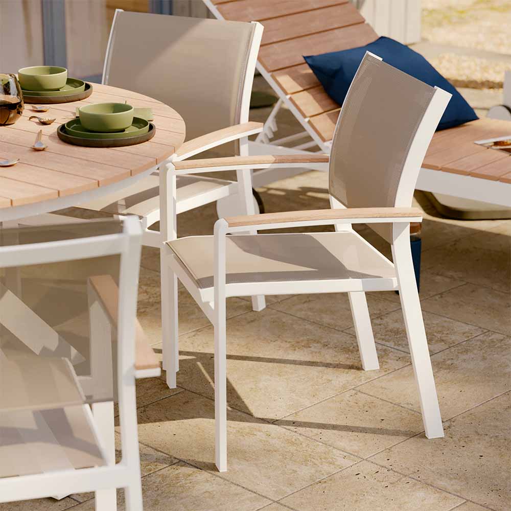 Dining armchair aluminum & wood effect white Clara