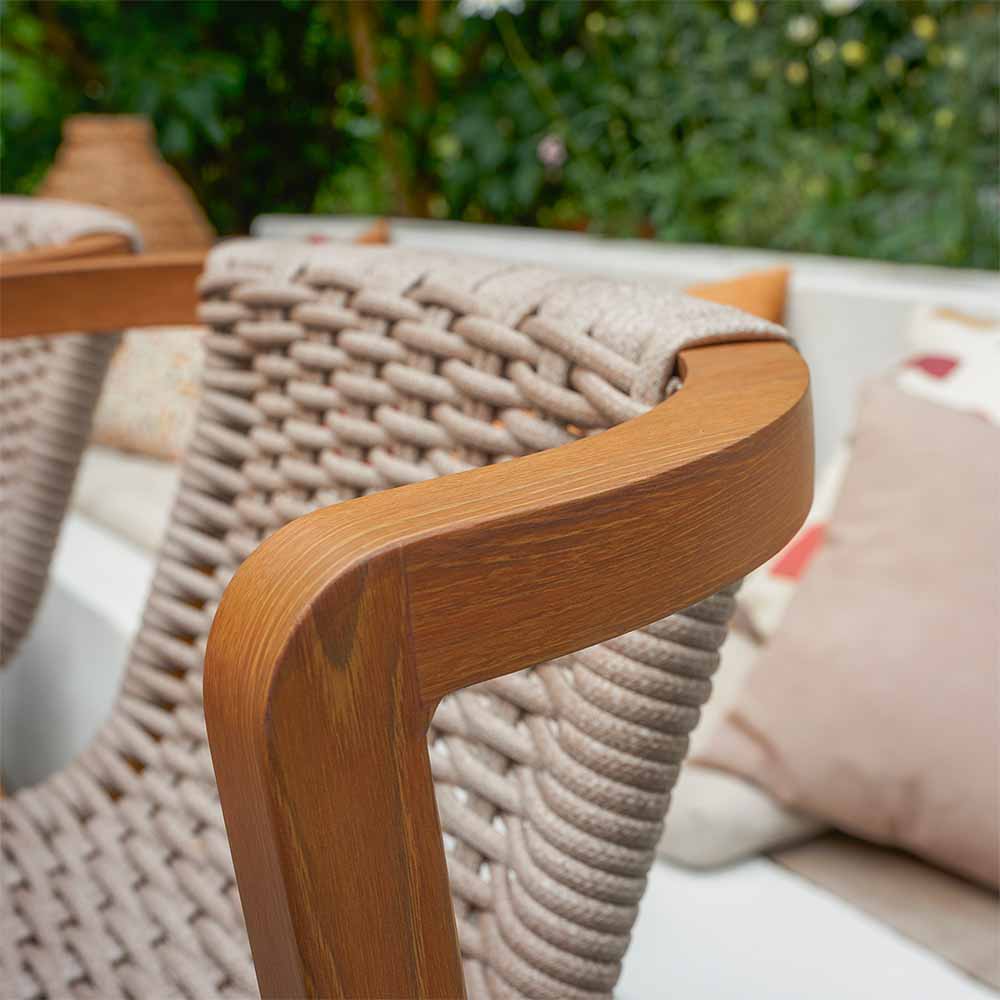 High dining stool aluminum wicker wood effect Gaia