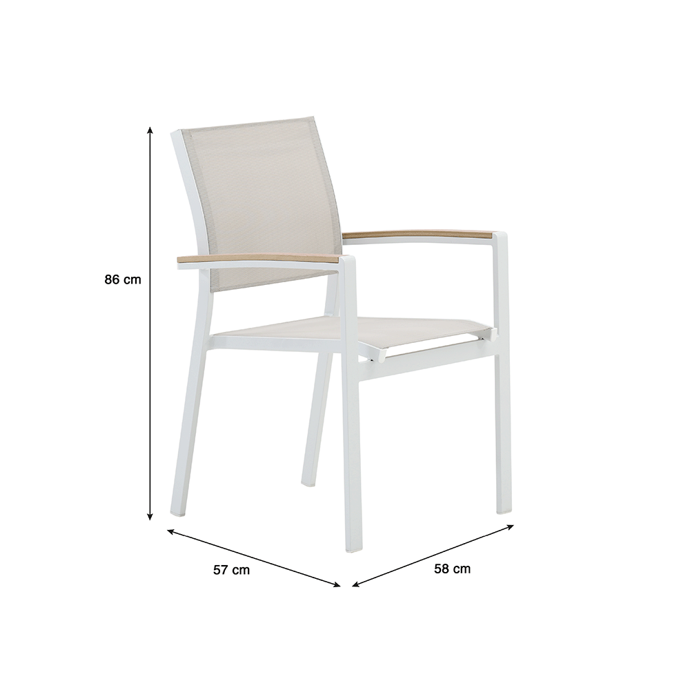 Dining armchair aluminum & wood effect white Clara