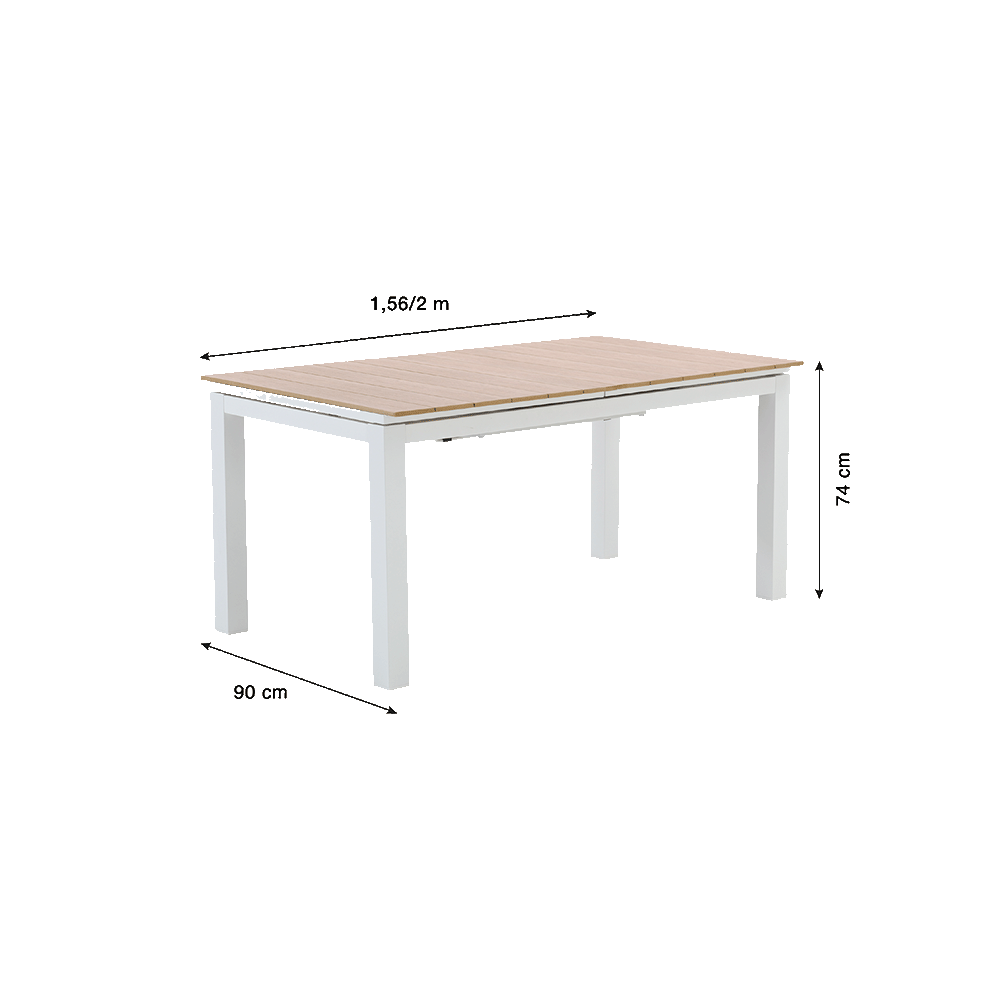 Dining table extendable white aluminum & wood effect Clara