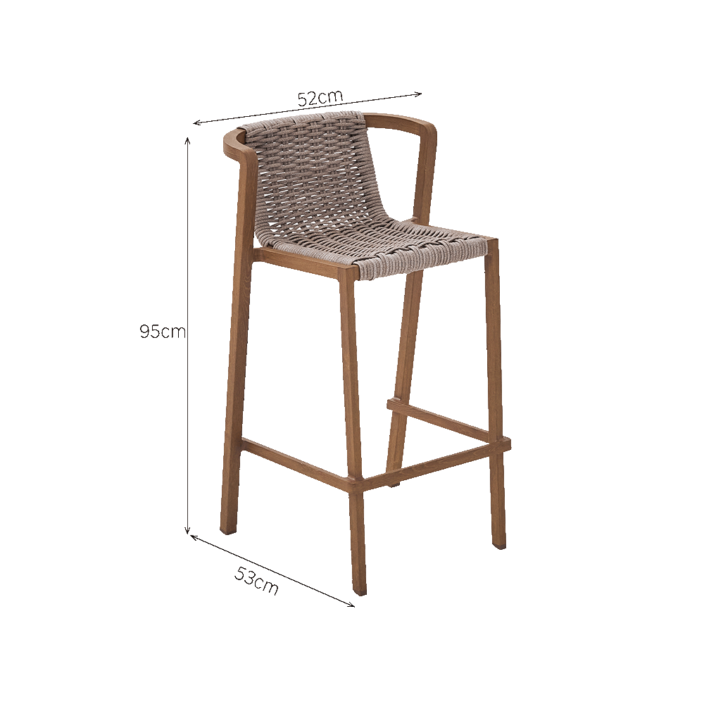 High dining stool aluminum wicker wood effect Gaia