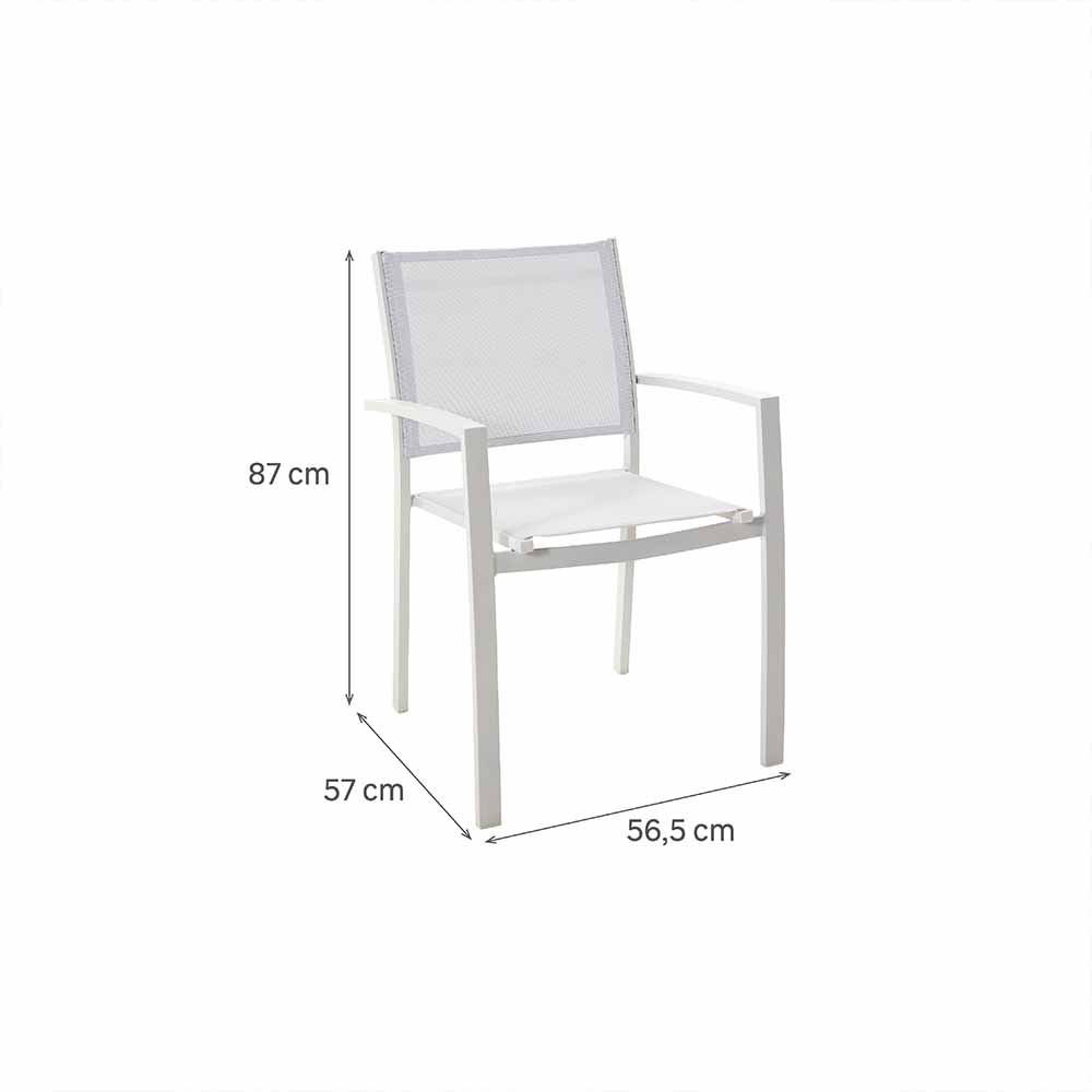 Dining armchair aluminum and textilene white Lyra