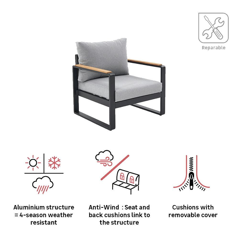 Armchair teak aluminum Persea anthracite