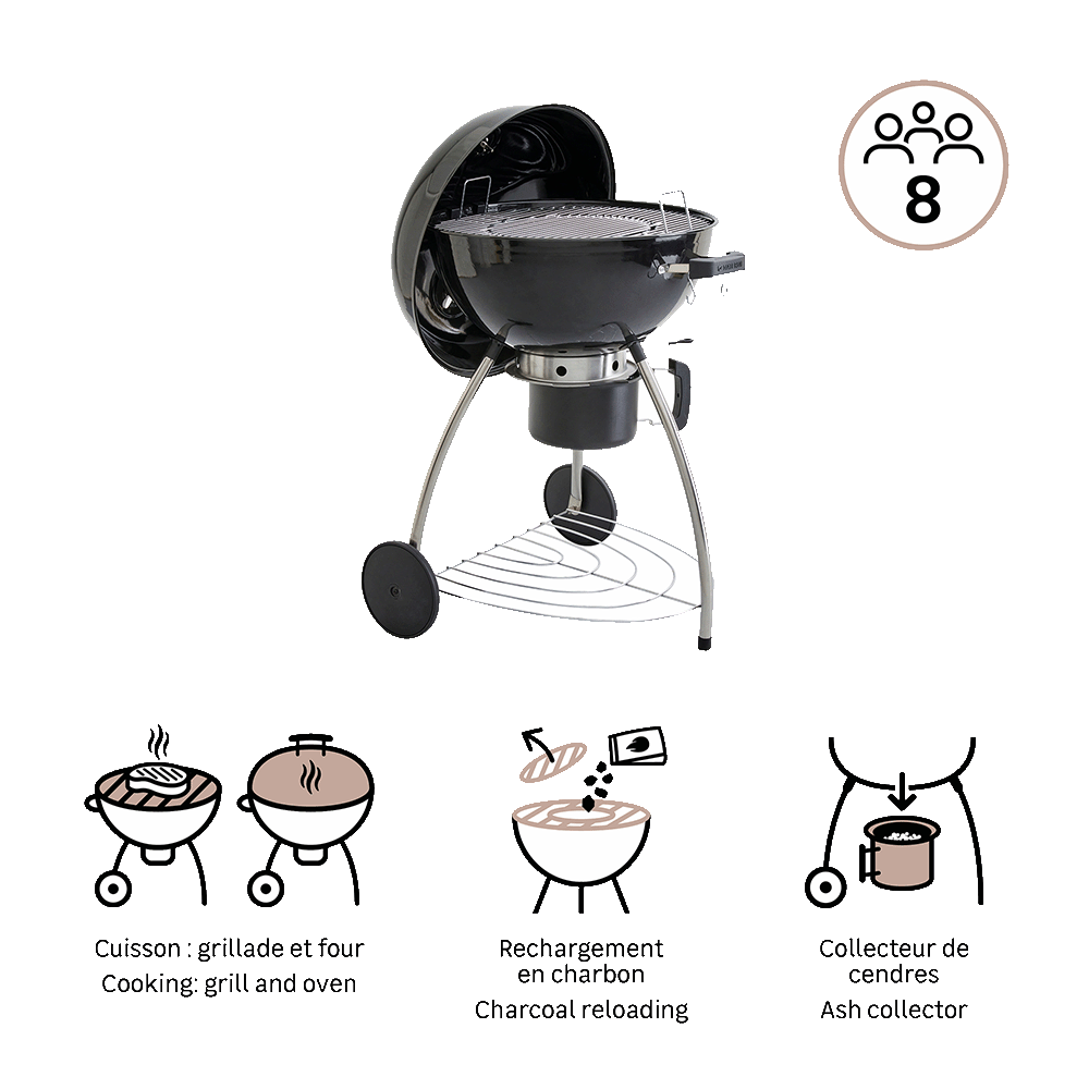 Charcoal barbecue with trolley diameter 57 cm Phoenix Beta III black