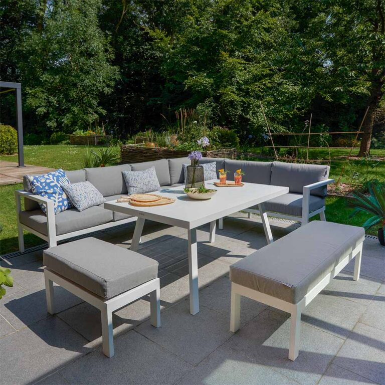 Dining corner set modular 10 seaters aluminum white Naxos II