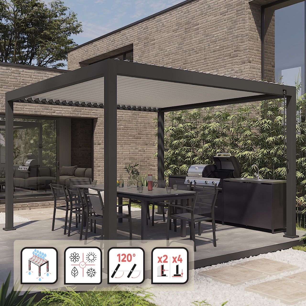 Bioclimatic freestanding manual aluminum pergola Clima Astra