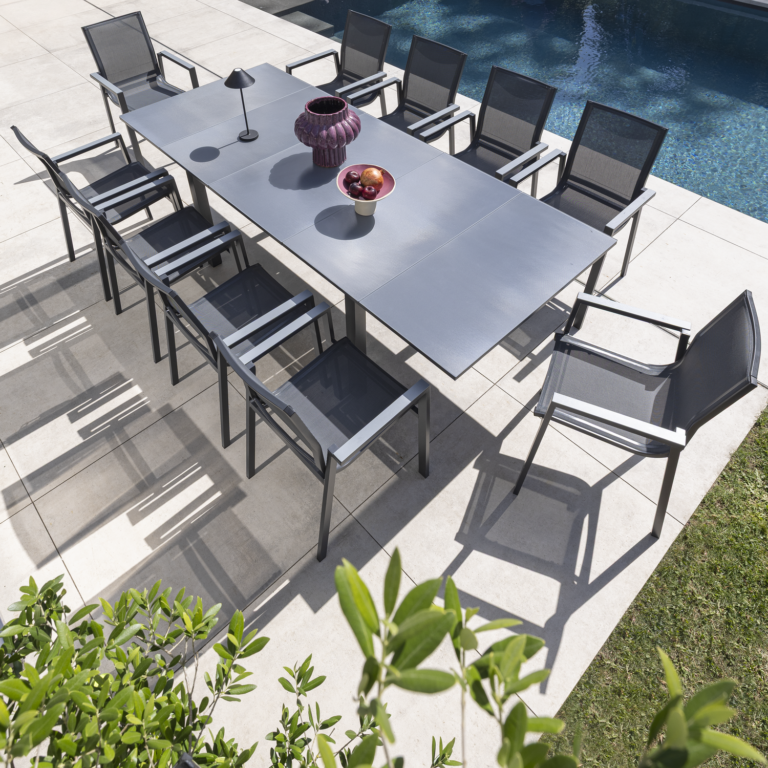 Extendable garden table aluminum and glass Odyssea 10-seater, anthracite