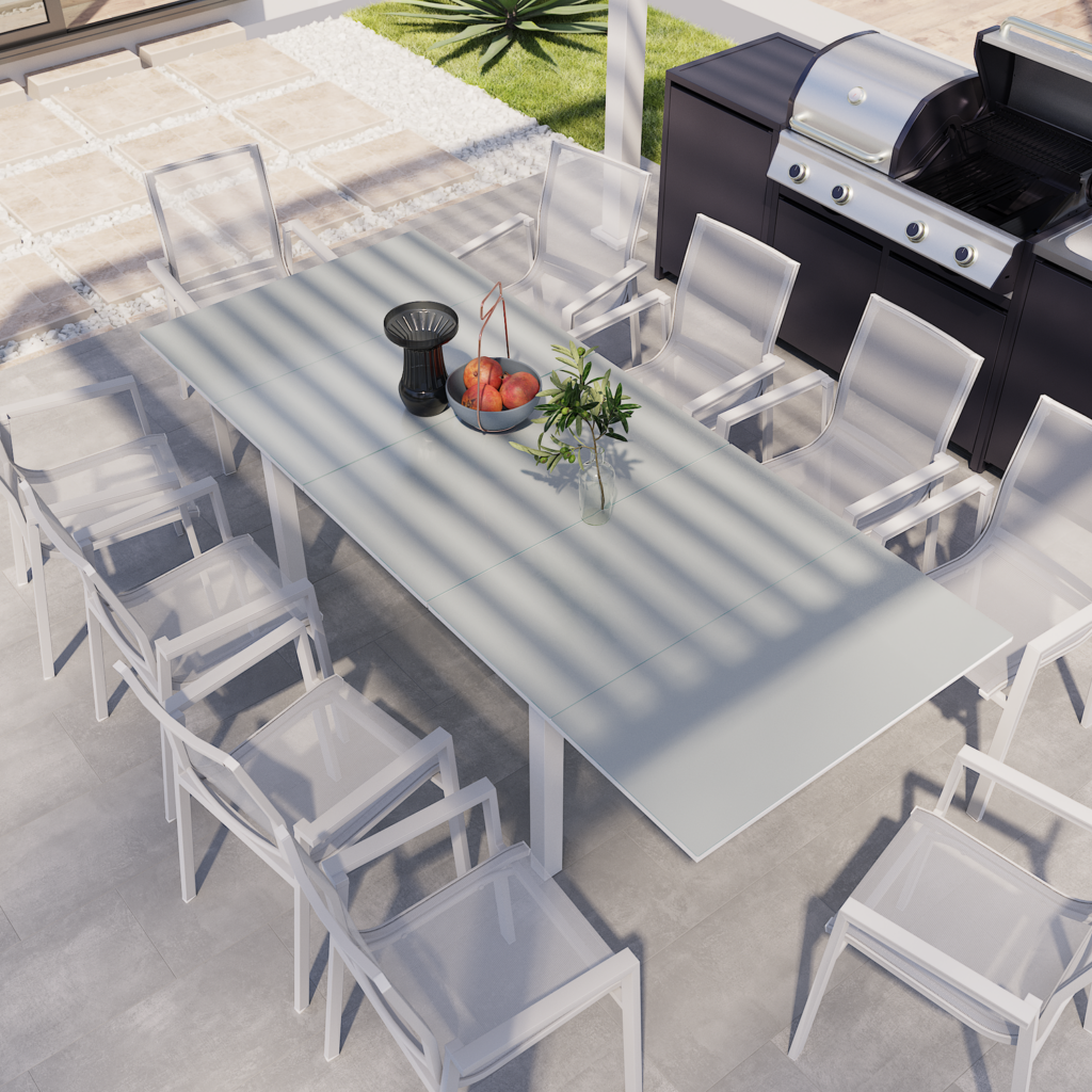 Extendable garden table aluminum and glass Odyssea 10-seater, white