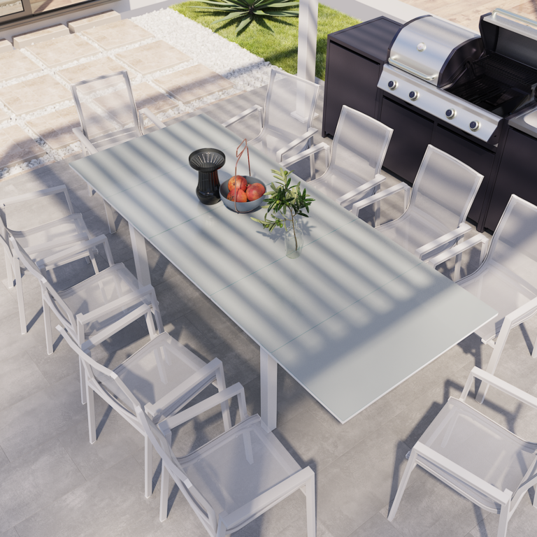 Extendable garden table aluminum and glass Odyssea 10-seater, white