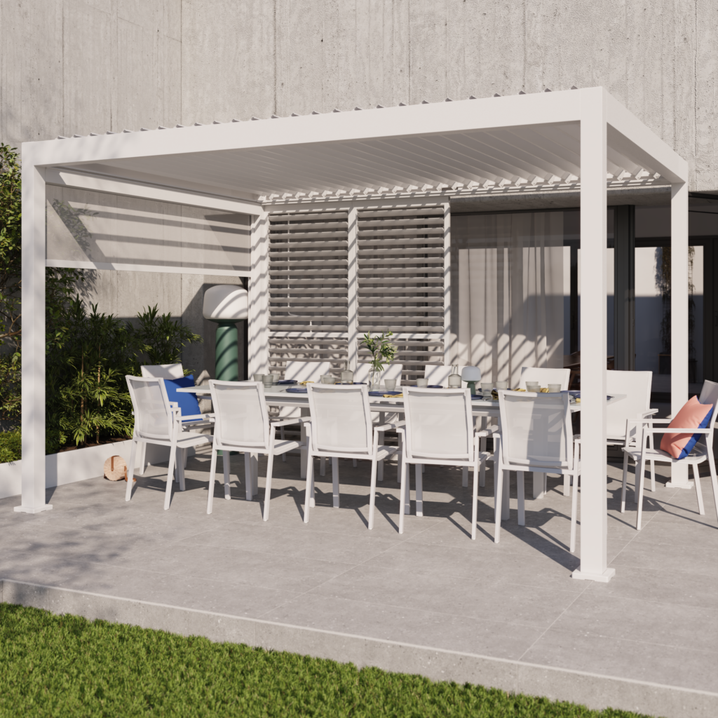 Extendable garden table aluminum and glass Odyssea 12-seater, white