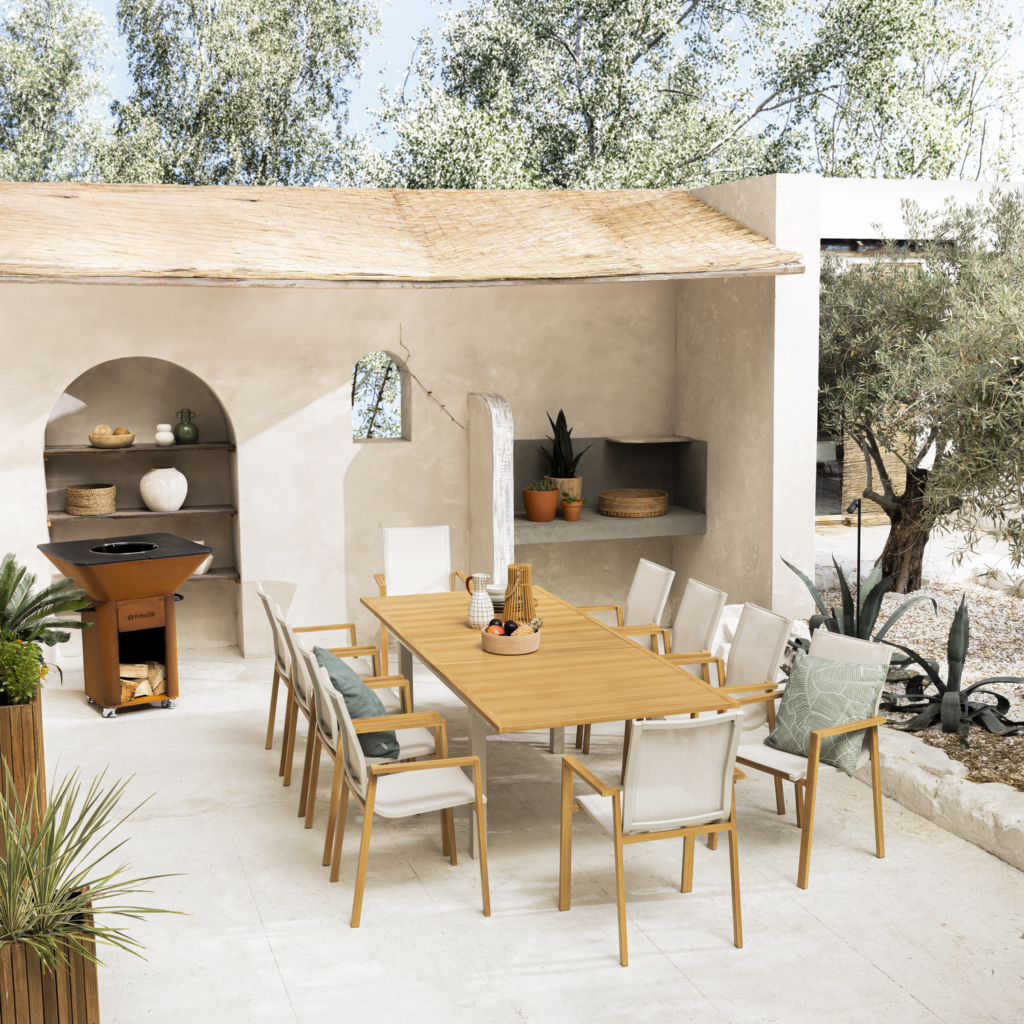 Extendable garden table full aluminum wood effect Odyssea 10-seater, brown