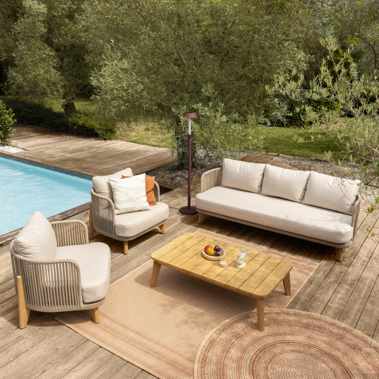 Garden armchair teak aluminum Livas 1-seater, beige