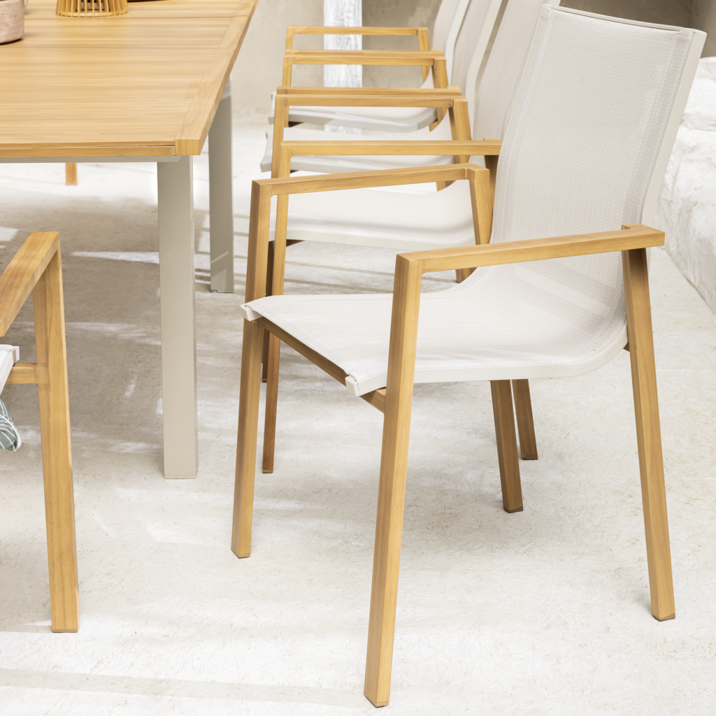 Garden chair stackable aluminum Odyssea Gamma 1-seater, wood effect