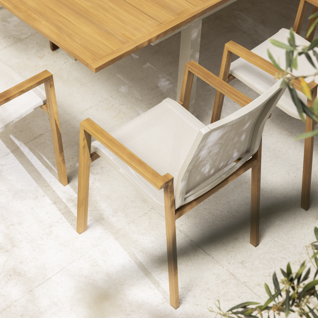 Garden chair stackable aluminum Odyssea Gamma 1-seater, wood effect