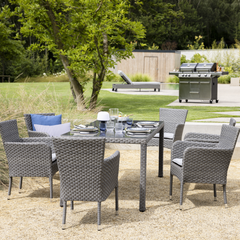 Garden table aluminum wickerand glass Drios 6-seater, anthracite