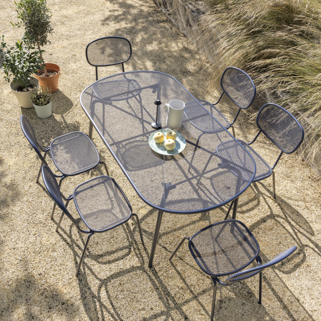 Garden table steel Ikaros 6-seater, blue